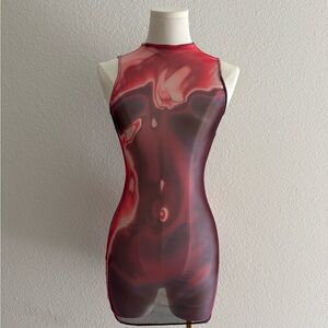 EGO Plum and Black Sheer Mesh Dress
